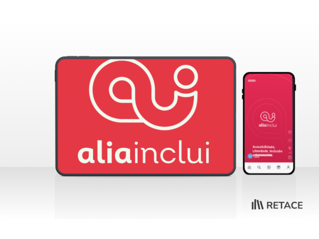 Logo e página inicial do app Alia Inclui.